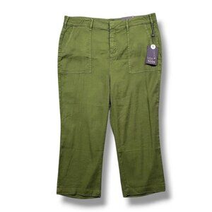 NYDJ Utility Pant Womens 16 Linen Cropped High‎ Rise Green